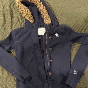 Abercrombie & Fitch Kids Dark Blue Jacket with Faux Fur Trim